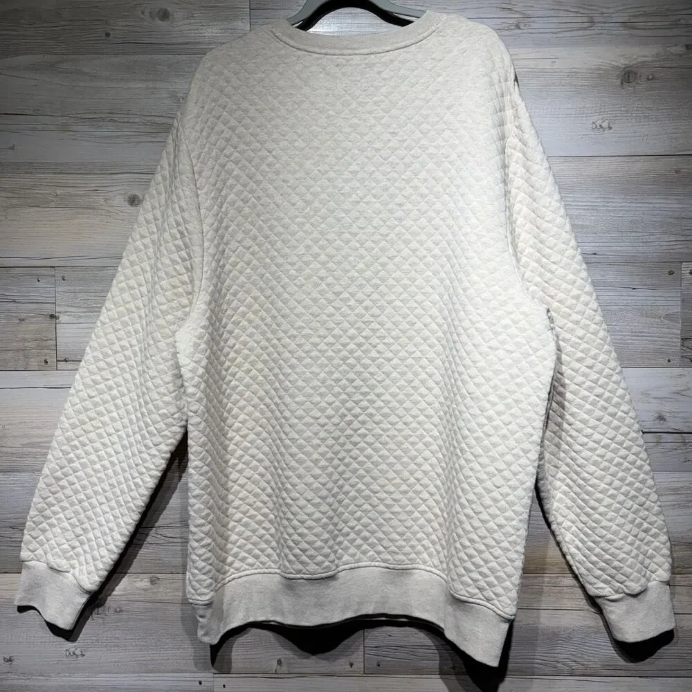J. Crew Quilted Crewneck Sweatshirt Men’s XXL Oatmeal Beige Pullover Preppy Cozy